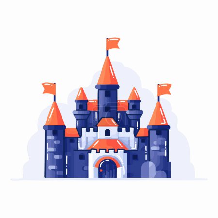 Ilustración de Castillo de halloween dibujado a mano en estilo plano aislado sobre fondo - Imagen libre de derechos