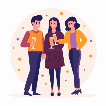 Illustration for Hand Drawn group of friends celebrating in flat style isolated on background - Royalty Free Image