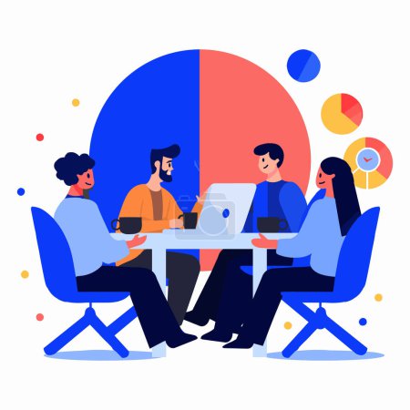 Illustration for Hand Drawn group of business people sitting and working in flat style isolated on background - Royalty Free Image