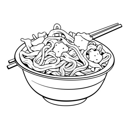 Illustration for Hand Drawn delicious noodles in doodle style isolated on background - Royalty Free Image