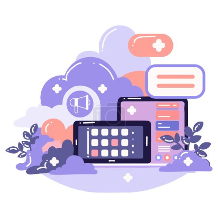 Illustration for Smartphone and business in UX UI flat style isolated on background - Royalty Free Image