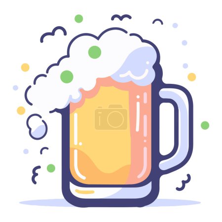 Téléchargez les illustrations : Verre à bière dessiné à la main dans un style plat isolé sur fond - en licence libre de droit