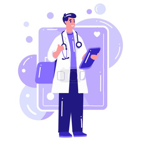 Ilustración de Personaje médico dibujado a mano en estilo plano aislado sobre fondo - Imagen libre de derechos