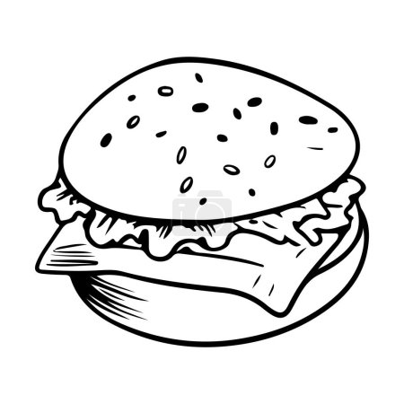 Ilustración de Hamburguesa dibujada a mano en estilo doodle aislada sobre fondo - Imagen libre de derechos