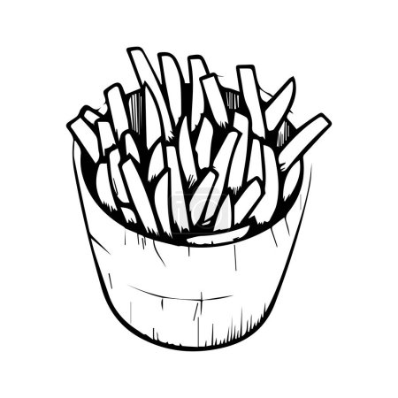 Téléchargez les illustrations : Frites dessinées à la main dans le style doodle isolé sur fond - en licence libre de droit