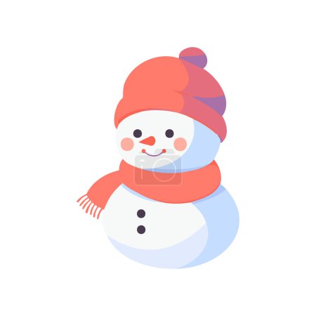 Téléchargez les illustrations : Main dessinée bonhomme de neige mignon dans le style plat isolé sur le fond - en licence libre de droit