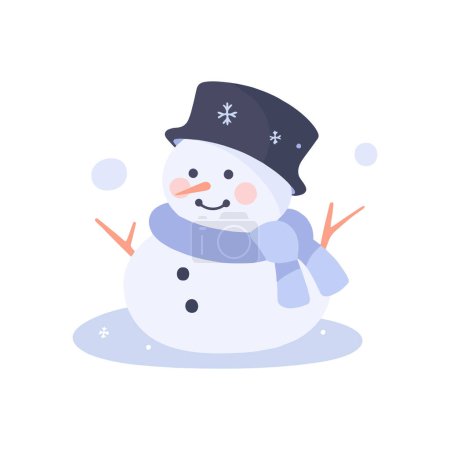 Ilustración de Dibujado a mano lindo muñeco de nieve en estilo plano aislado en el fondo - Imagen libre de derechos