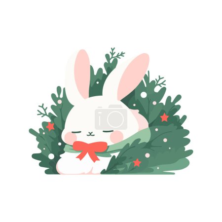 Illustration for Hand Drawn cute christmas bunny in flat style isolated on background - Royalty Free Image
