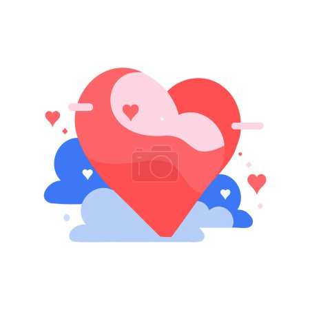 Téléchargez les illustrations : Coeur dessiné à la main avec amour dans un style plat isolé sur fond - en licence libre de droit