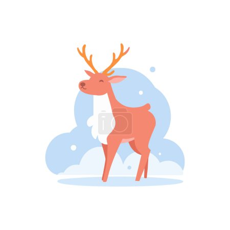 Ilustración de Reno de Navidad dibujado a mano en estilo plano aislado sobre fondo - Imagen libre de derechos