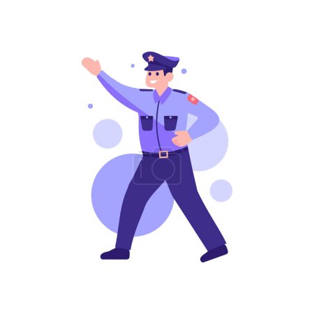 Téléchargez les illustrations : Main dessiné mignon policier dans plat style isolé sur fond - en licence libre de droit