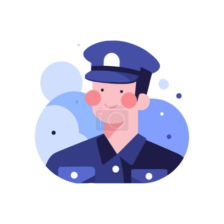 Téléchargez les illustrations : Main dessiné mignon policier dans plat style isolé sur fond - en licence libre de droit