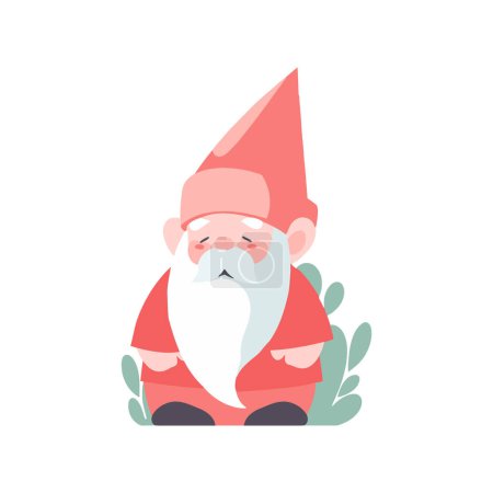 Téléchargez les illustrations : Gnome de Noël dessiné à la main dans un style plat isolé sur fond - en licence libre de droit