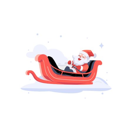 Ilustración de Navidad dibujada a mano Santa trineo en estilo plano aislado en el fondo - Imagen libre de derechos