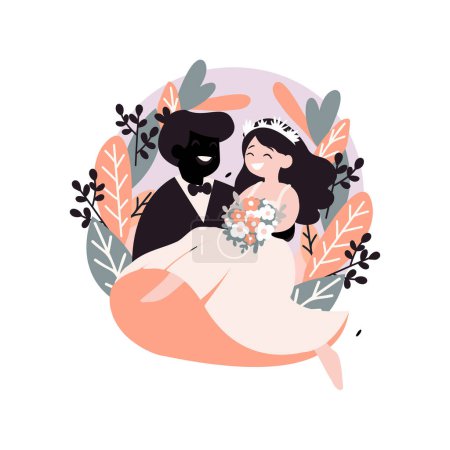 Illustration for Hand Drawn couple with lovely wedding in flat style isolated on background - Royalty Free Image