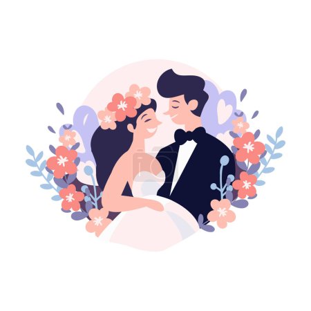Illustration for Hand Drawn couple with lovely wedding in flat style isolated on background - Royalty Free Image