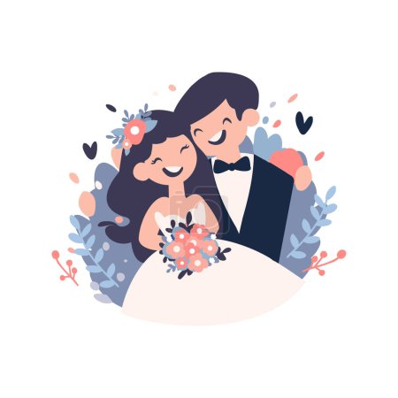 Ilustración de Pareja dibujada a mano con hermosa boda en estilo plano aislado en el fondo - Imagen libre de derechos