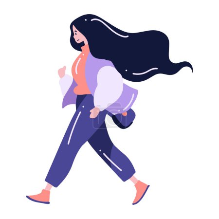 Illustration for Hand Drawn teenage woman walking or running in flat style isolated on background - Royalty Free Image