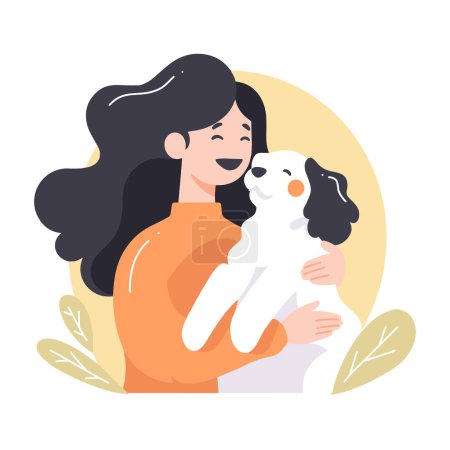 Illustration for Hand Drawn teenage girl with cute dog in flat style isolated on background - Royalty Free Image