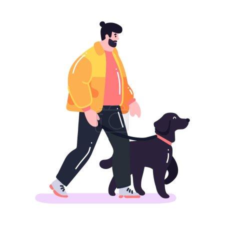 Illustration for Hand Drawn young man with dog in flat style isolated on background - Royalty Free Image