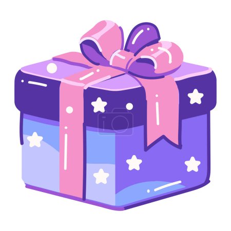 Téléchargez les illustrations : Hand Drawn christmas gift box in flat style isolated on background - en licence libre de droit