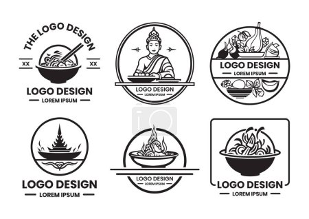 Ilustración de Thai restaurant logo in flat line art style isolated on background - Imagen libre de derechos