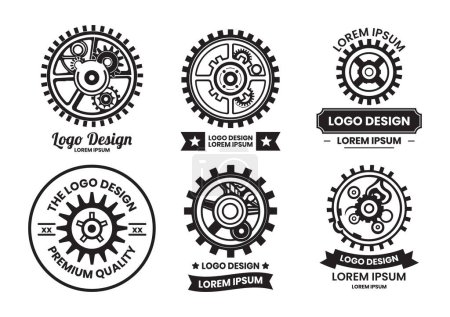 Illustration for Mechanic or engineer logo in flat line art style isolated on background - Royalty Free Image