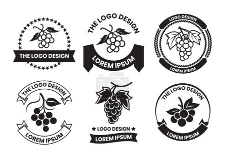 Téléchargez les illustrations : Grape logo in flat line art style isolated on background - en licence libre de droit