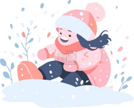 Illustration for Hand Drawn children playing in the snow at christmas in flat style isolated on background - Royalty Free Image