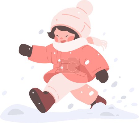 Téléchargez les illustrations : Enfants dessinés à la main jouant dans la neige à Noël dans un style plat isolé sur fond - en licence libre de droit