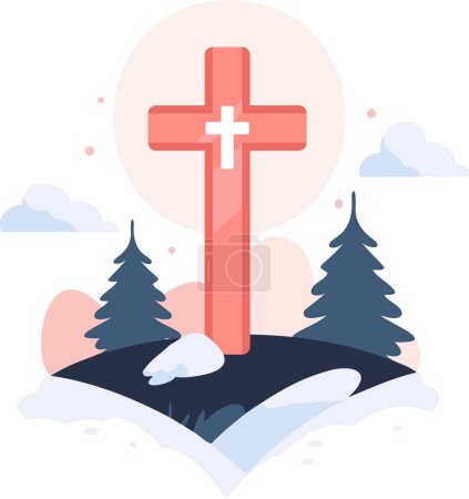 Téléchargez les illustrations : Croix de Noël dessinée à la main dans un style plat isolé sur fond - en licence libre de droit