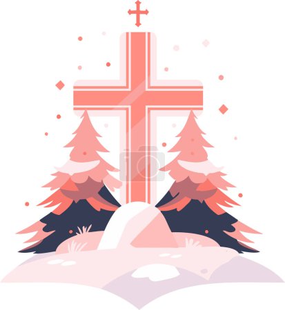 Téléchargez les illustrations : Croix de Noël dessinée à la main dans un style plat isolé sur fond - en licence libre de droit
