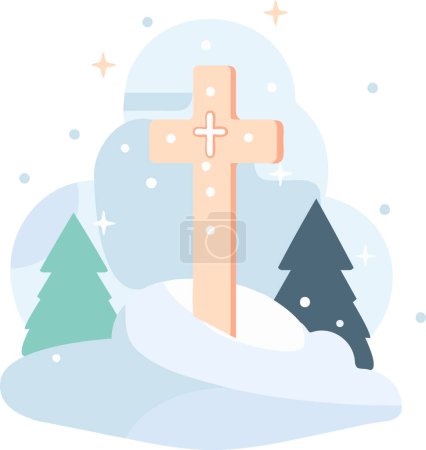 Ilustración de Cruz de Navidad dibujada a mano en estilo plano aislado sobre fondo - Imagen libre de derechos