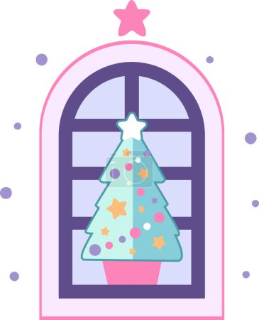 Illustration for Hand Drawn christmas window in flat style isolated on background - Royalty Free Image