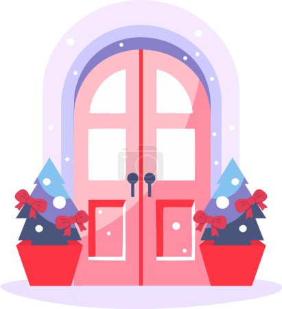 Téléchargez les illustrations : Porte de Noël dessinée à la main dans un style plat isolé sur fond - en licence libre de droit