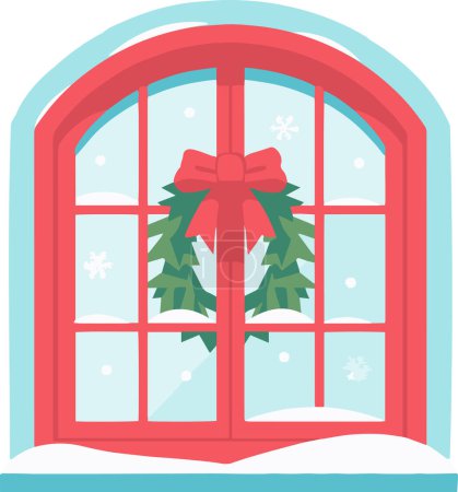 Téléchargez les illustrations : Fenêtre de Noël dessinée à la main dans un style plat isolé sur fond - en licence libre de droit