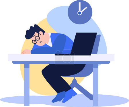 Ilustración de Trabajador de oficina dibujado a mano que está cansado del trabajo en estilo plano aislado en el fondo - Imagen libre de derechos
