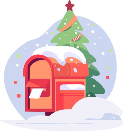Ilustración de Buzón de Navidad dibujado a mano en estilo plano aislado sobre fondo - Imagen libre de derechos