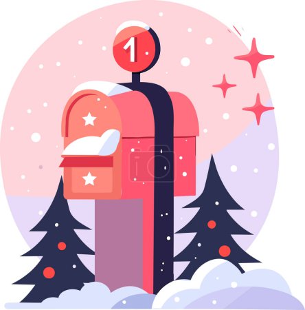 Téléchargez les illustrations : Boîte aux lettres de Noël dessinée à la main dans un style plat isolé sur fond - en licence libre de droit