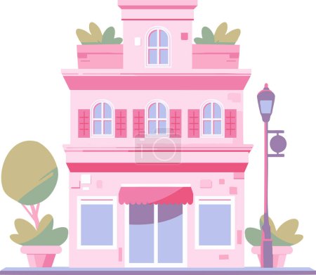 Illustration for Hand Drawn cafe building in flat style isolated on background - Royalty Free Image