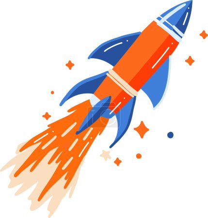 Illustration for Hand Drawn rocket in flat style isolated on background - Royalty Free Image
