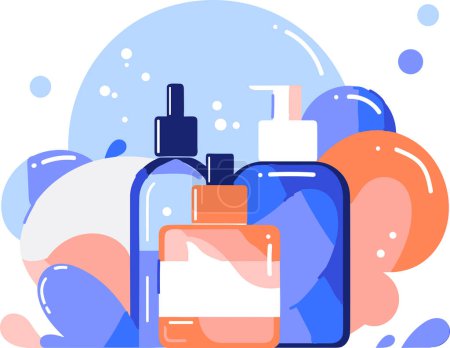 Illustration for Hand Drawn cosmetic bottle set in flat style isolated on background - Royalty Free Image