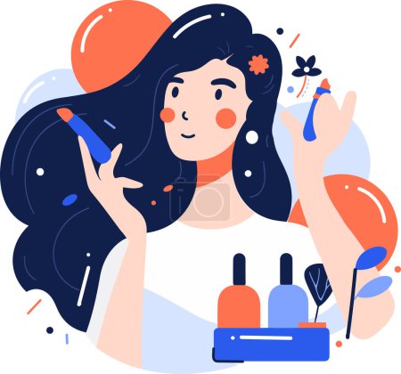 Illustration for Hand Drawn long hair woman makeup in flat style isolated on background - Royalty Free Image