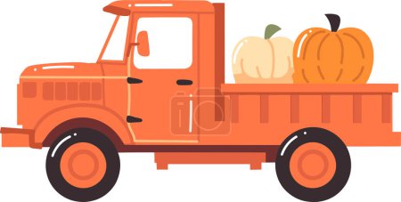 Illustration for Hand Drawn Truck with Thanksgiving Pumpkins in flat style isolated on background - Royalty Free Image