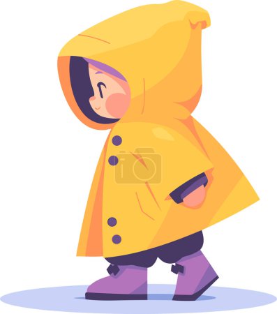 Illustration for Hand Drawn A child in a raincoat showing a joyful expression that it is raining in flat style isolated on background - Royalty Free Image