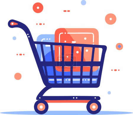 Illustration for Hand Drawn shopping cart full of gifts at the mall in flat style isolated on background - Royalty Free Image
