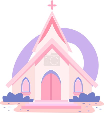 Téléchargez les illustrations : Chapelle dessinée à la main pour mariage dans un style plat isolé sur fond - en licence libre de droit