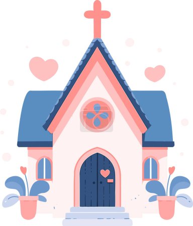 Téléchargez les illustrations : Chapelle dessinée à la main pour mariage dans un style plat isolé sur fond - en licence libre de droit