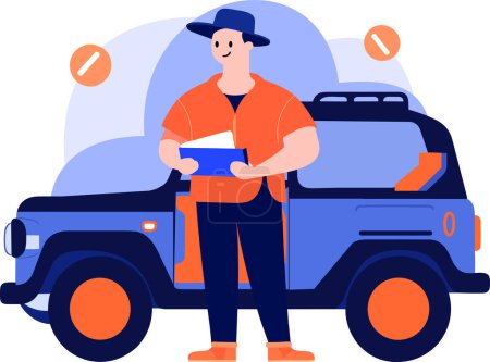 Illustration for Hand Drawn Car mechanic checking car equipment at the garage in flat style isolated on background - Royalty Free Image