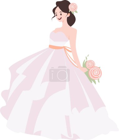Ilustración de Vestido de novia hermoso y elegante dibujado a mano en estilo plano aislado en el fondo - Imagen libre de derechos